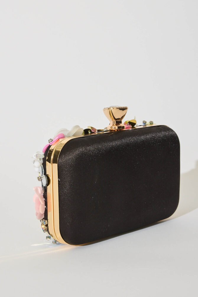 Clutch Bag in Black with 3D Multi Sequin Floral - Image 6