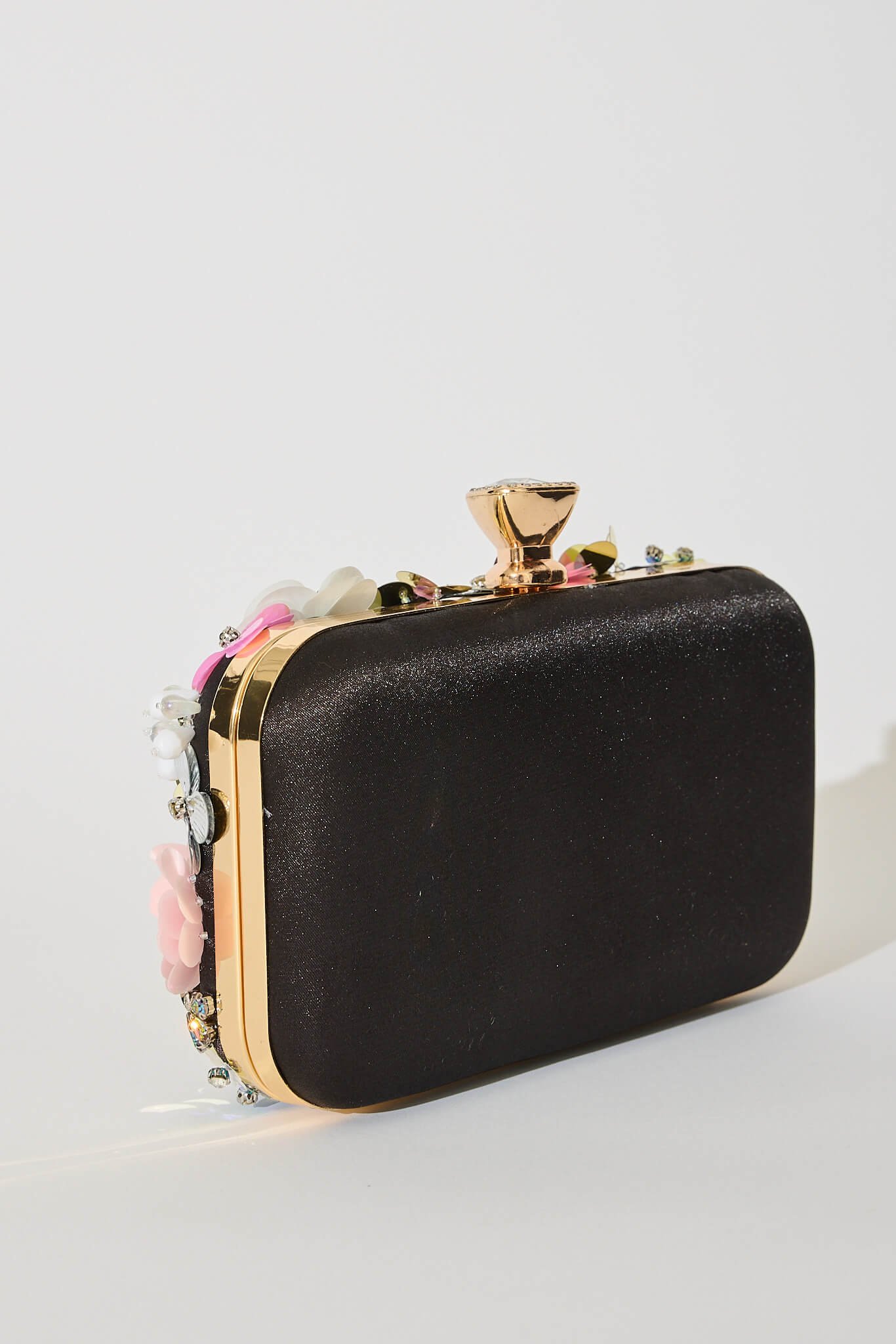 Clutch Bag in Black with 3D Multi Sequin Floral - Image 6
