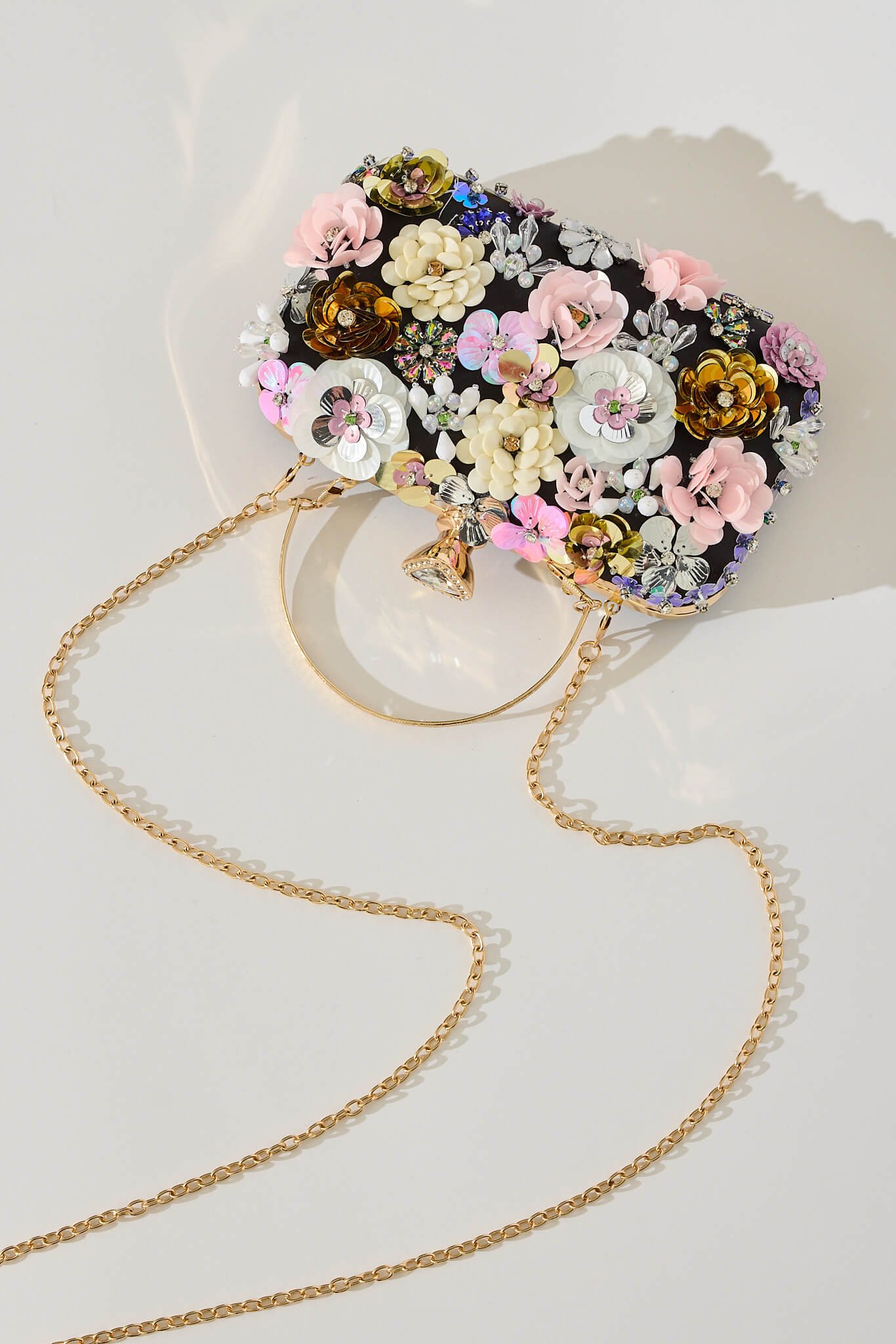 Clutch Bag in Black with 3D Multi Sequin Floral - Image 7