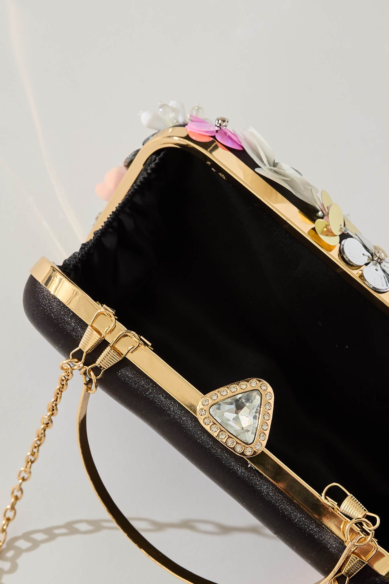 Clutch Bag in Black with 3D Multi Sequin Floral - Image 8