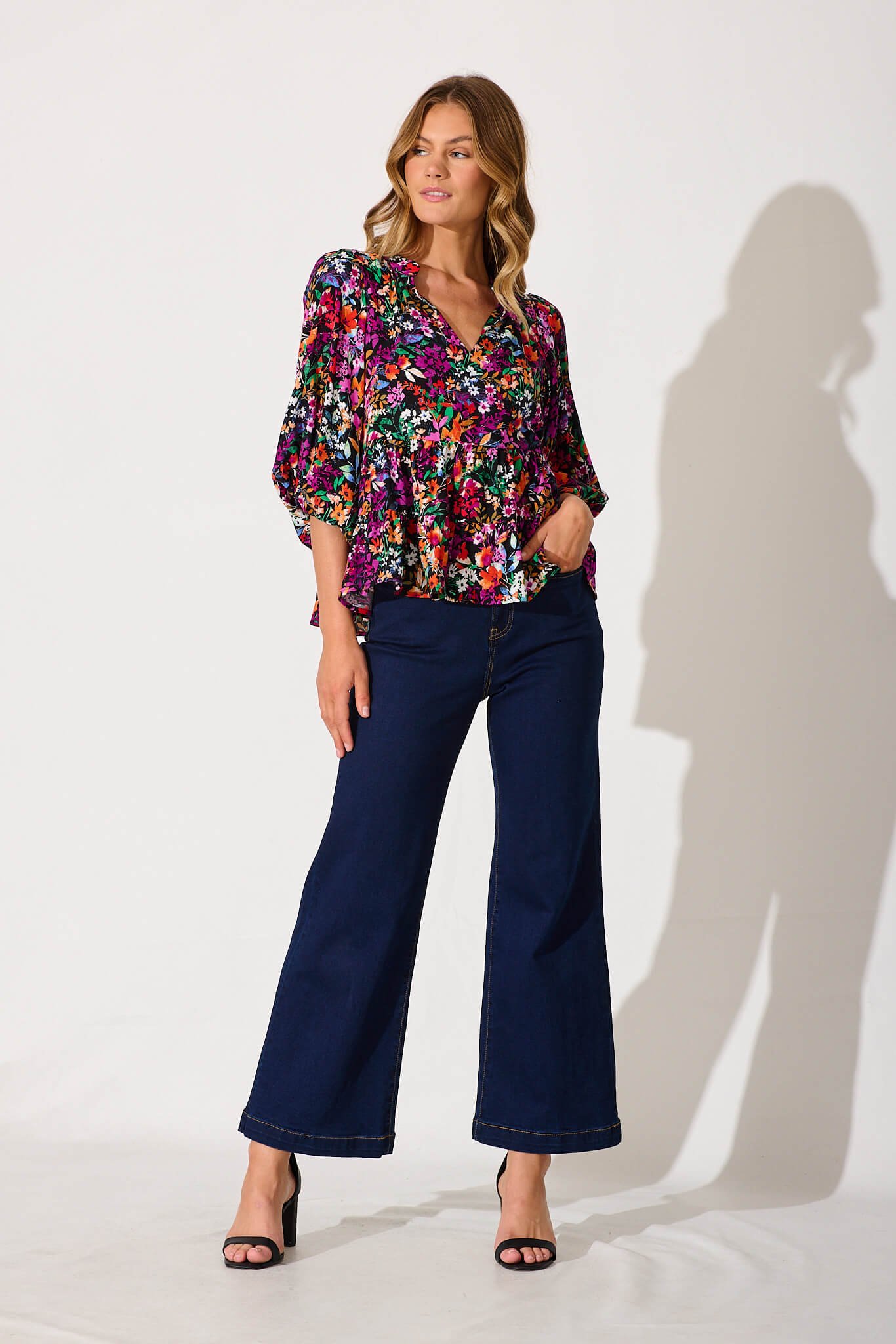 Top In Black Multi Floral - Image 4
