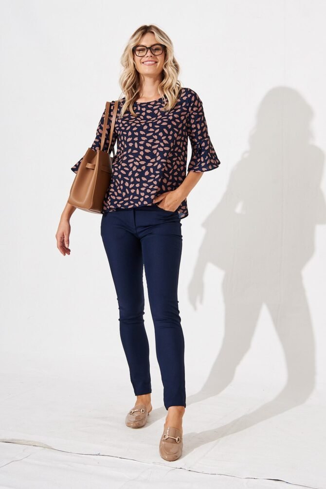 Top in Navy with Rust Leaf - Image 3