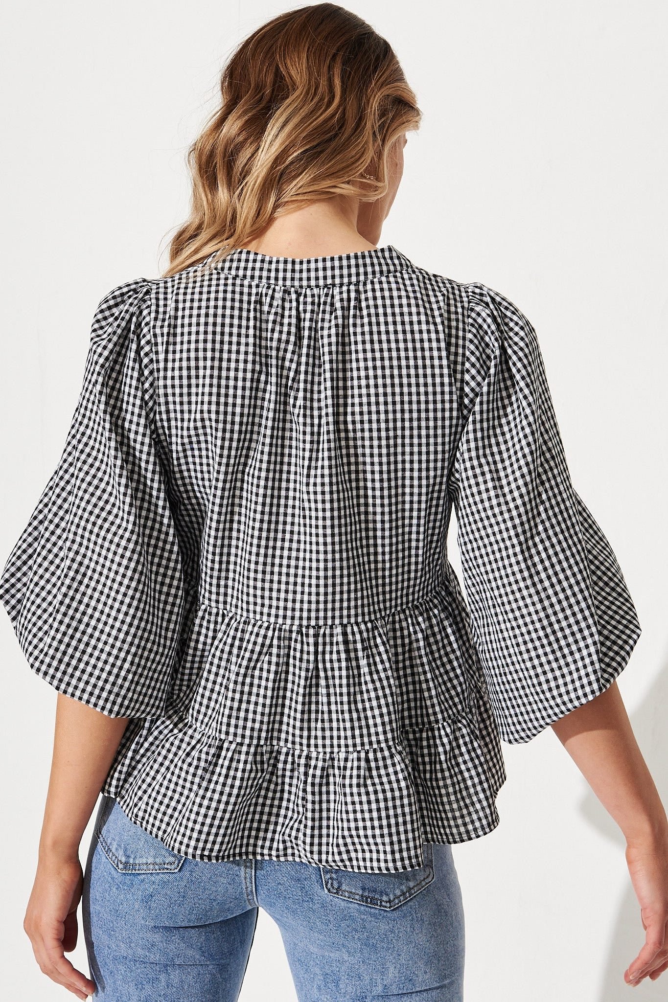 Top In Black And White Gingham Cotton - Image 5