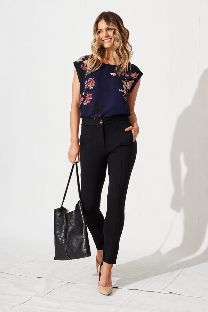 Top In Navy With Pink And Blush Floral - Image 3
