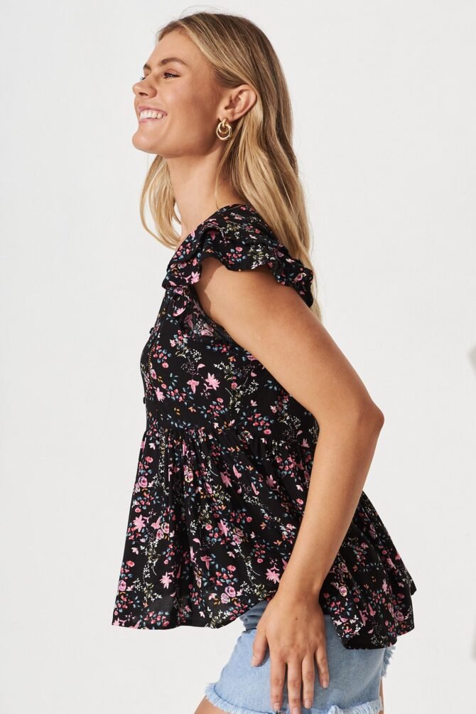 Top In Black With Pink Floral - Image 3