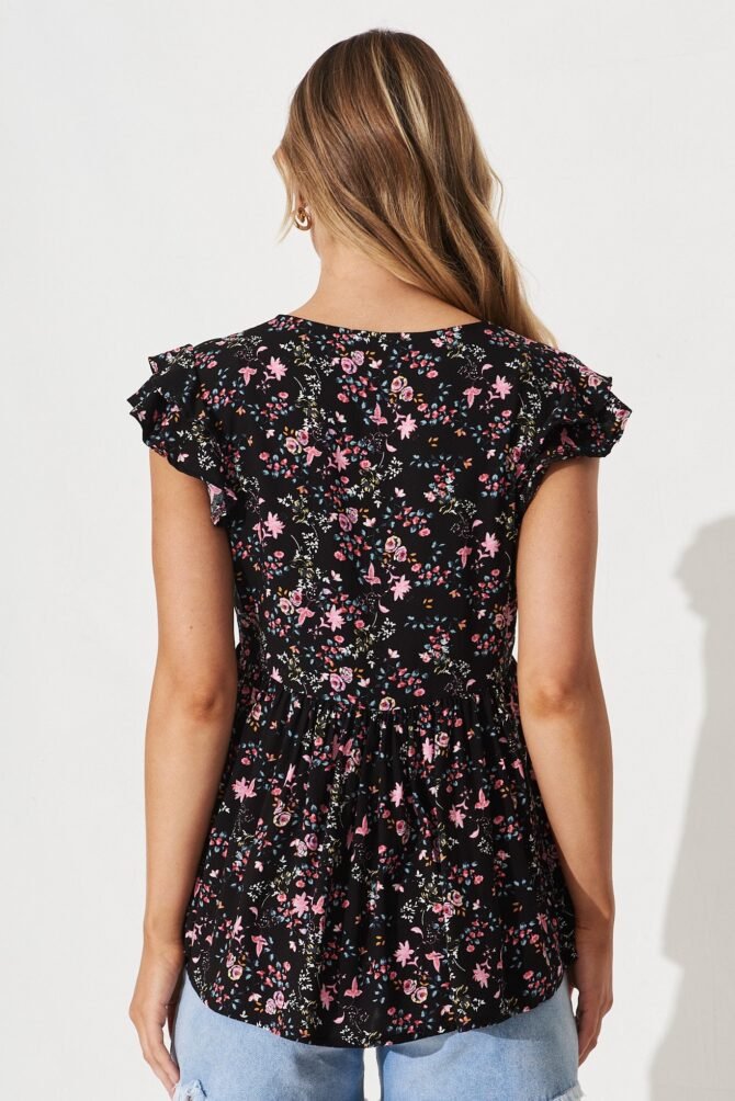 Top In Black With Pink Floral - Image 4