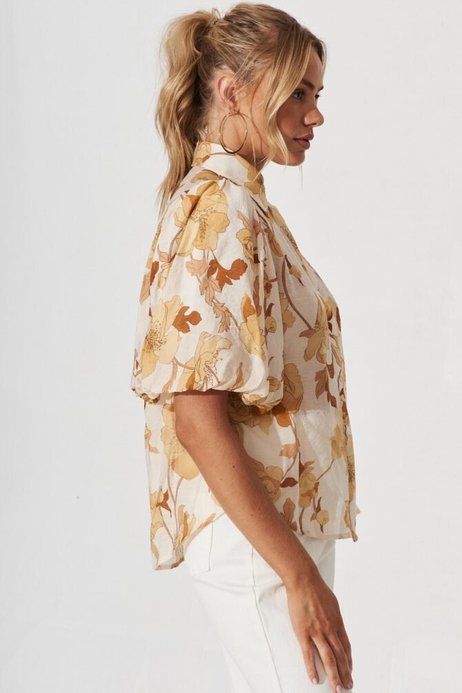 Shirt In White With Rust Floral - Image 4