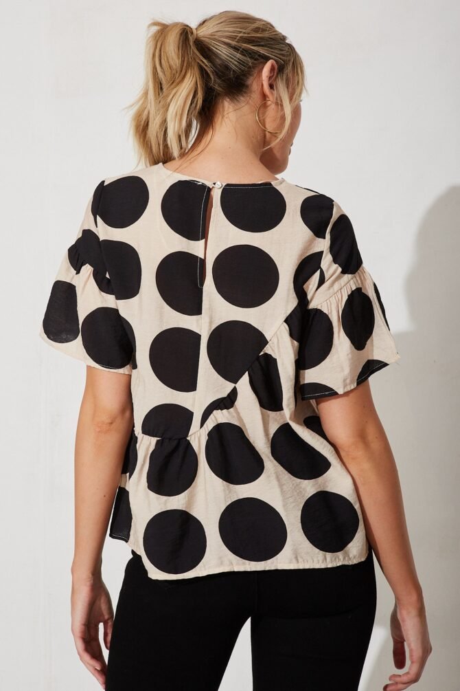 Top In Beige With Black Spot Print Cotton Blend - Image 4