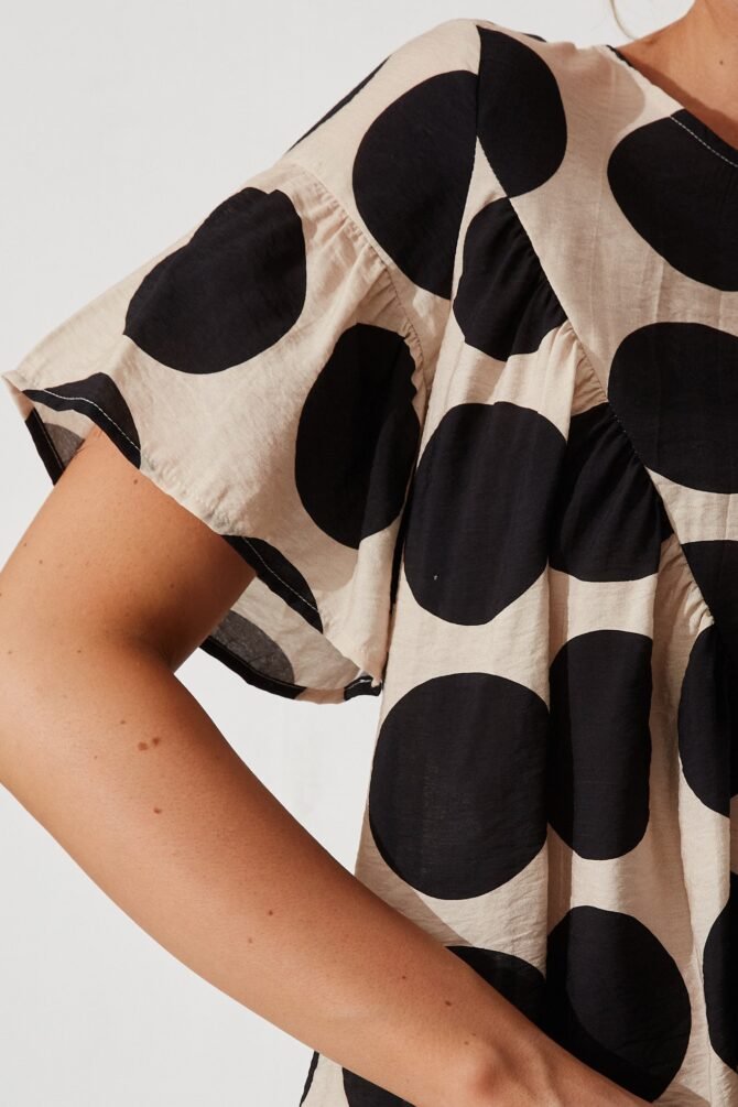 Top In Beige With Black Spot Print Cotton Blend - Image 5