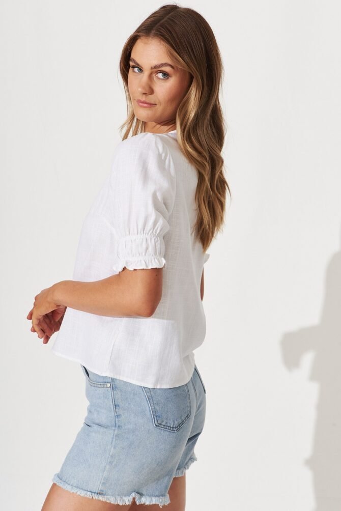 Top In White Cotton Linen Blend - Image 2