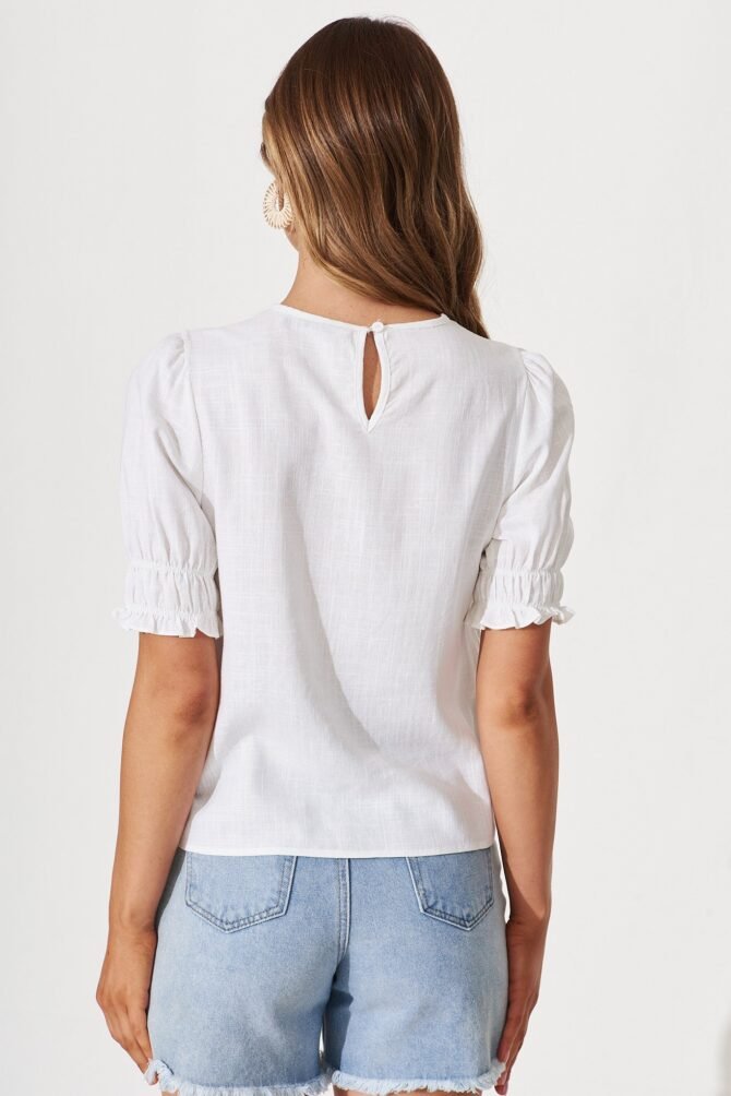 Top In White Cotton Linen Blend - Image 3