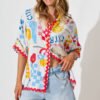 Shirt In White Lemon Print Ric Rac Trim