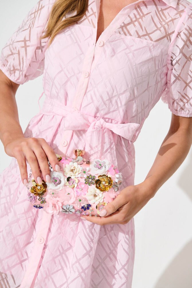 Clutch Bag in Blush with 3D Multi Sequin Floral - Image 7