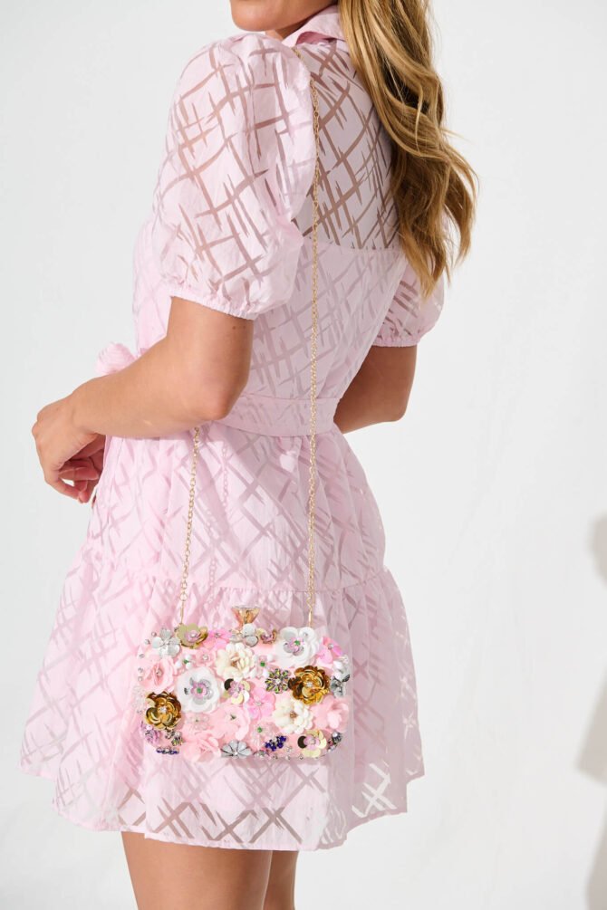 Clutch Bag in Blush with 3D Multi Sequin Floral - Image 8
