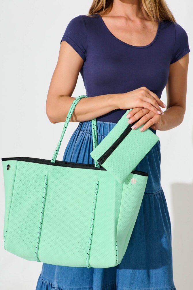 Neoprene Tote Bag In Turquoise - Image 7