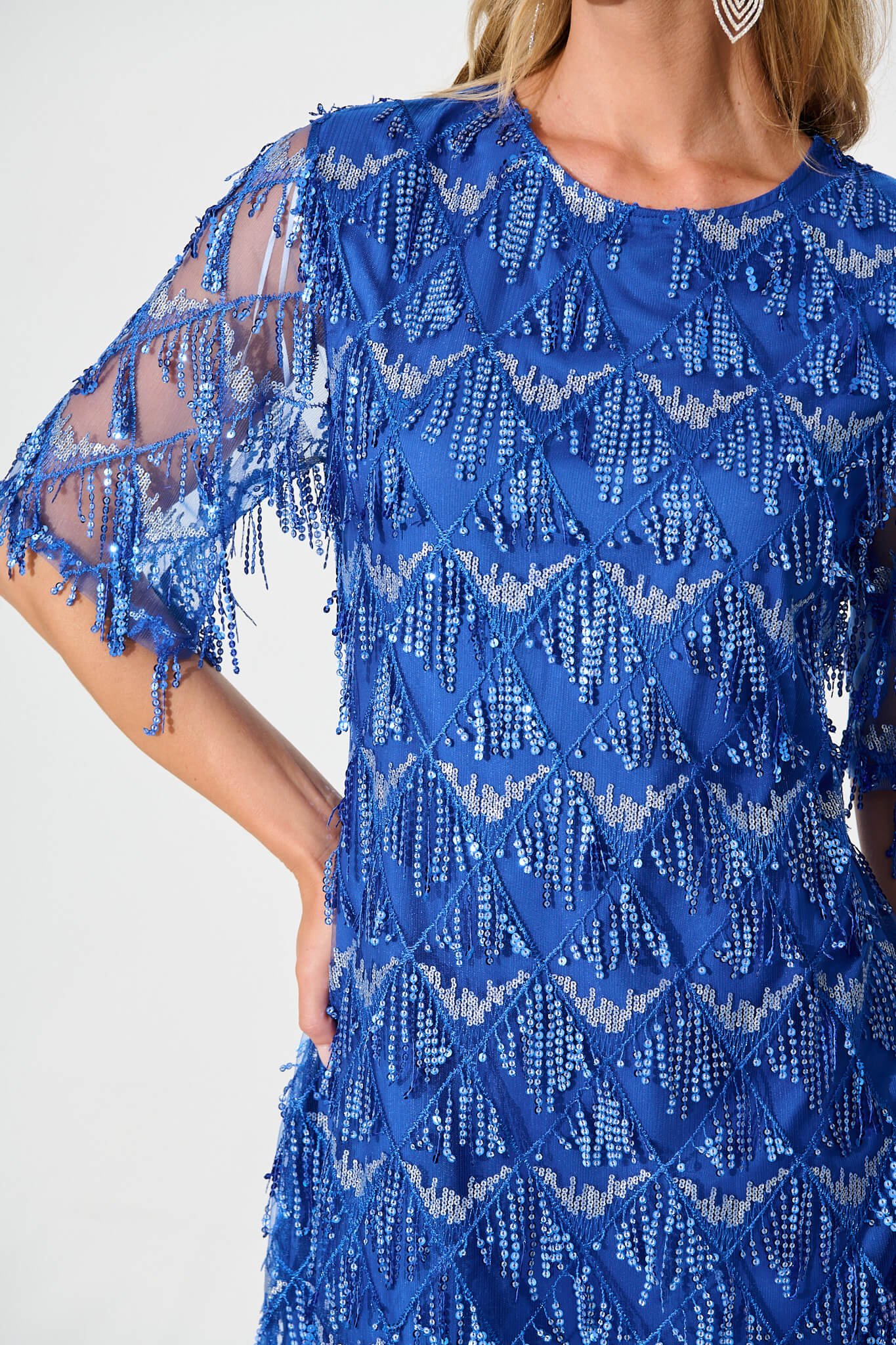 Dress In Cobalt Blue Sequin - Image 8
