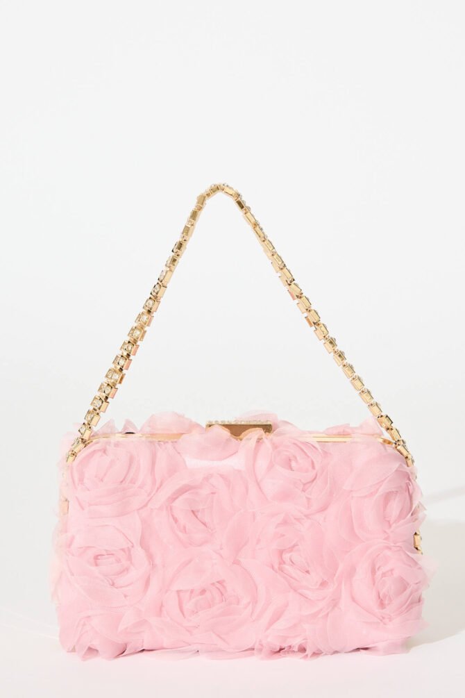 Clutch in Blush 3D Rosette with Diamante Handle - Image 2