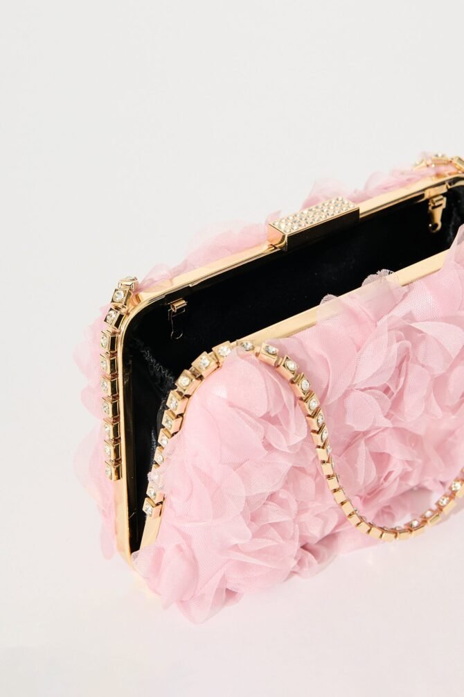Clutch in Blush 3D Rosette with Diamante Handle - Image 4