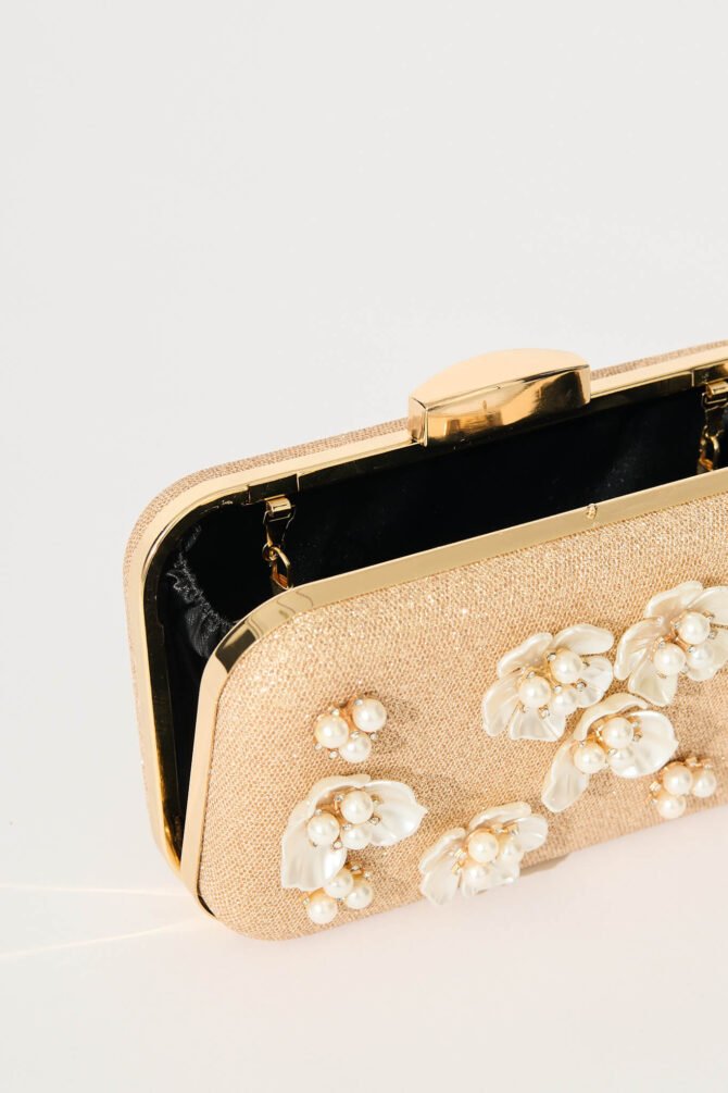 Mayenne Clutch Bag in Gold 3D Rosette - Image 3