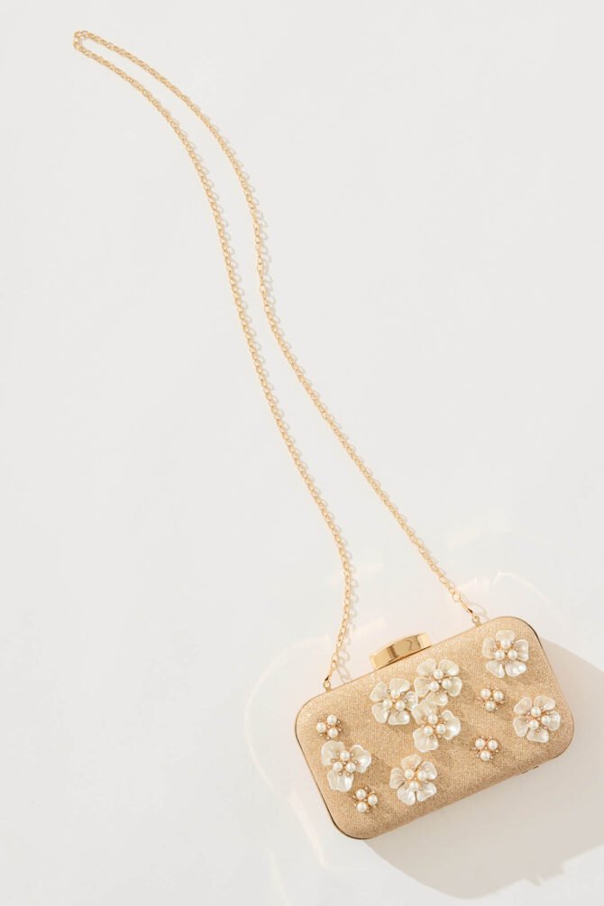 Mayenne Clutch Bag in Gold 3D Rosette - Image 4