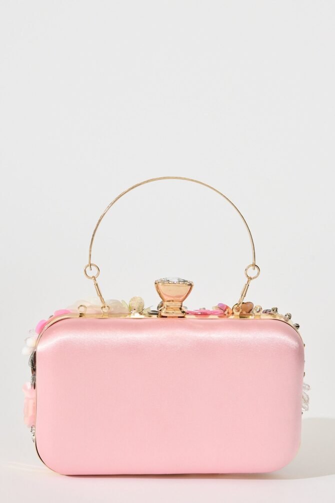 Clutch Bag in Blush with 3D Multi Sequin Floral - Image 3