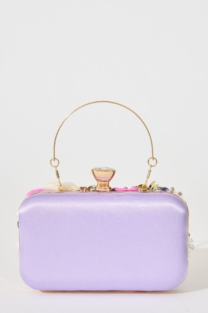 Clutch Bag in Lilac with 3D Multi Sequin Floral - Image 2