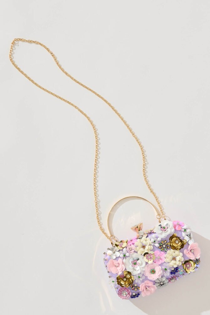 Clutch Bag in Lilac with 3D Multi Sequin Floral - Image 4