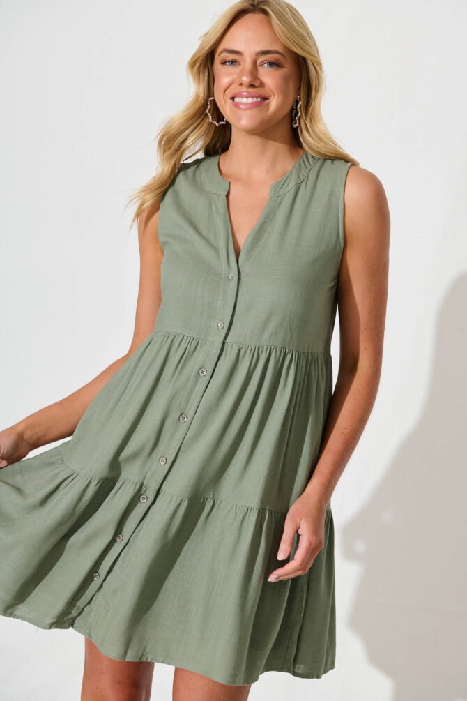 Dress in Khaki Linen Blend - Image 2