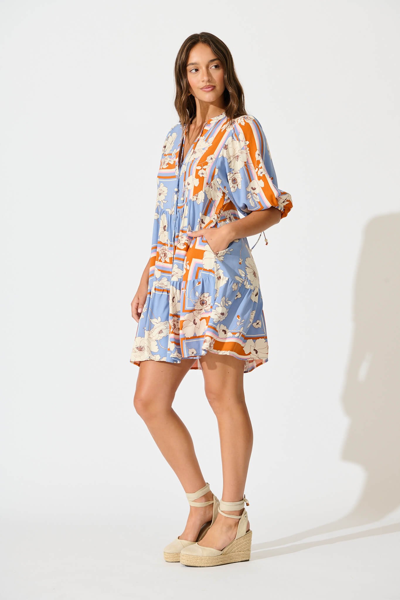 Dress In Blue with Cream Flower - Image 3