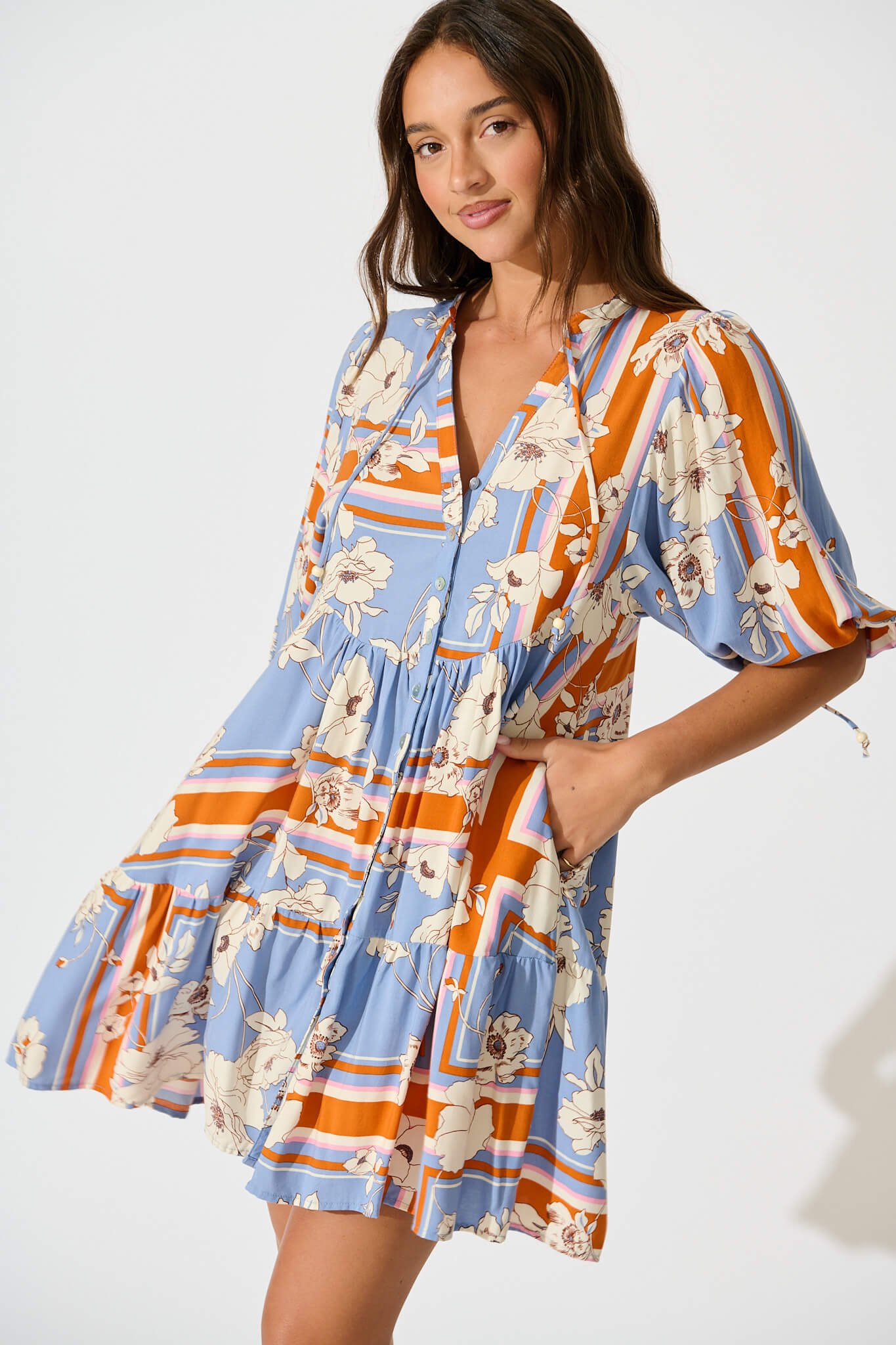 Dress In Blue with Cream Flower - Image 2