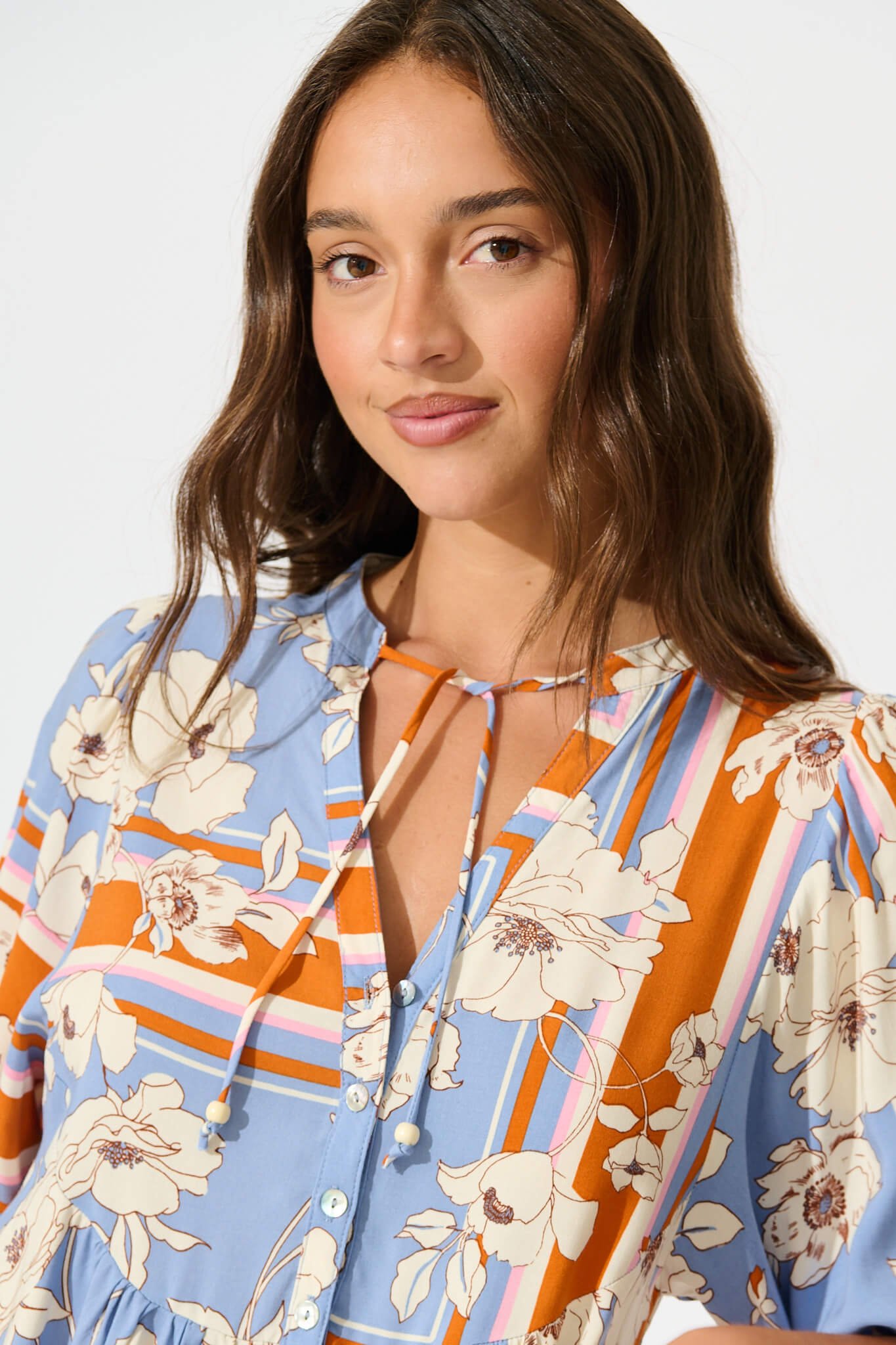 Dress In Blue with Cream Flower - Image 5