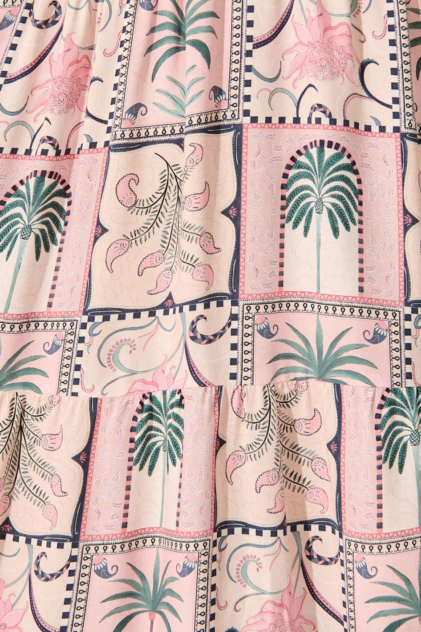 Midi Smock Dress in Blush Patchwork Palm Print - Image 6