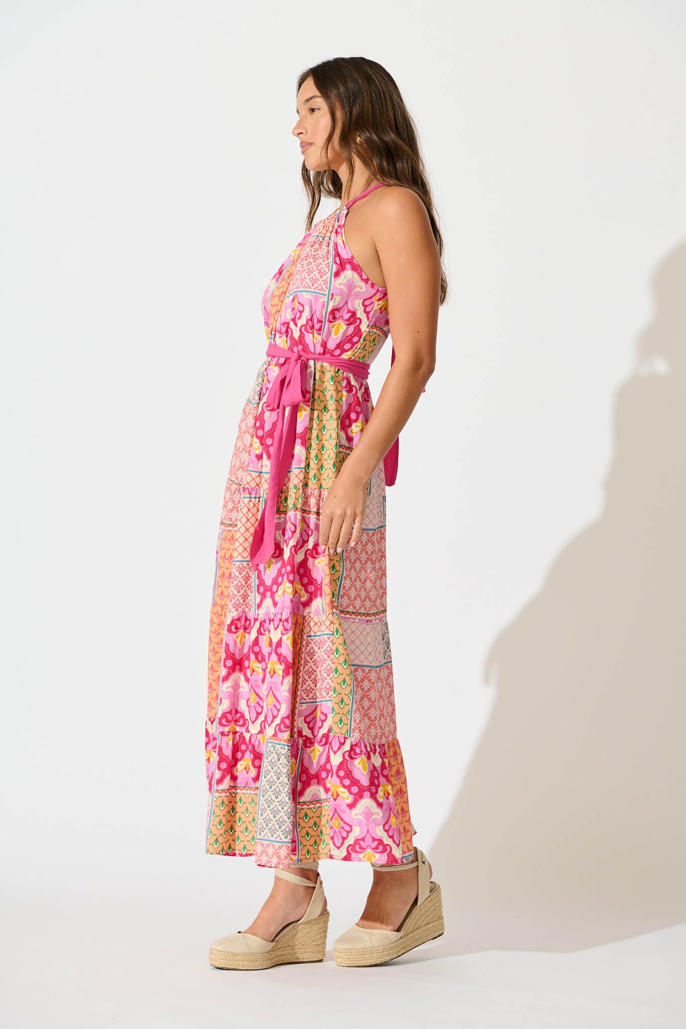 Midi Sundress in Pink Multi Patchwork - Image 3