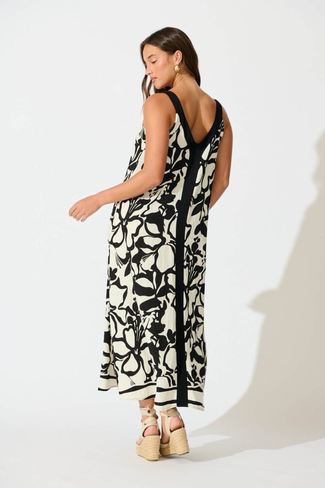 Maxi Dress in Black with White Print - Image 4