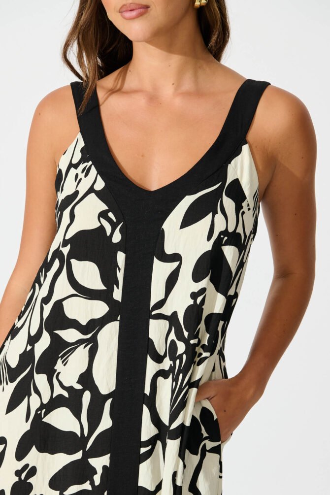 Maxi Dress in Black with White Print - Image 5