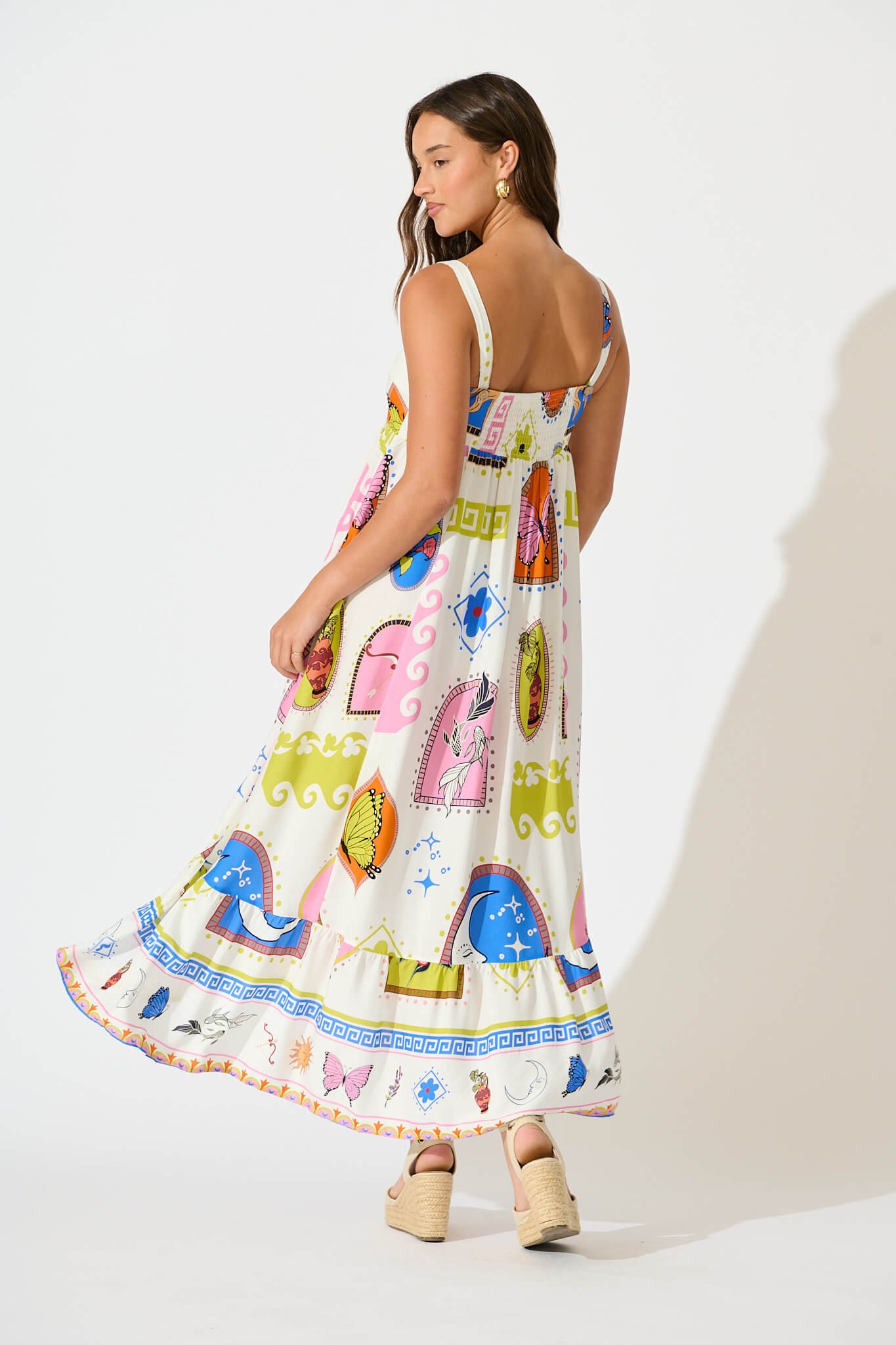 Midi Dress In White With Bright Print - Image 3