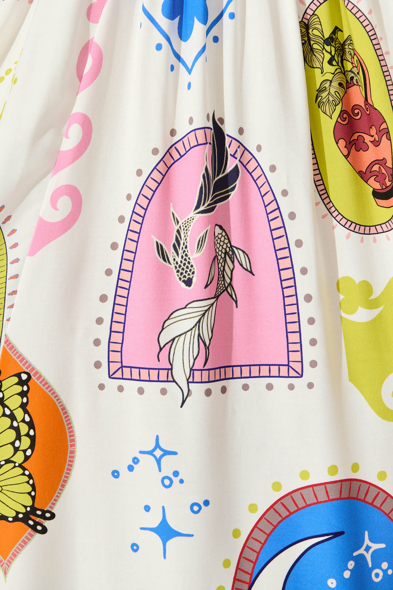 Midi Dress In White With Bright Print - Image 6