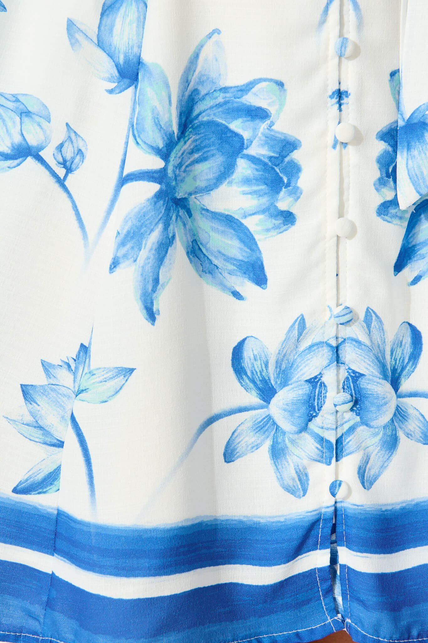 Dress in White with Blue Flower Border Linen Blend - Image 6