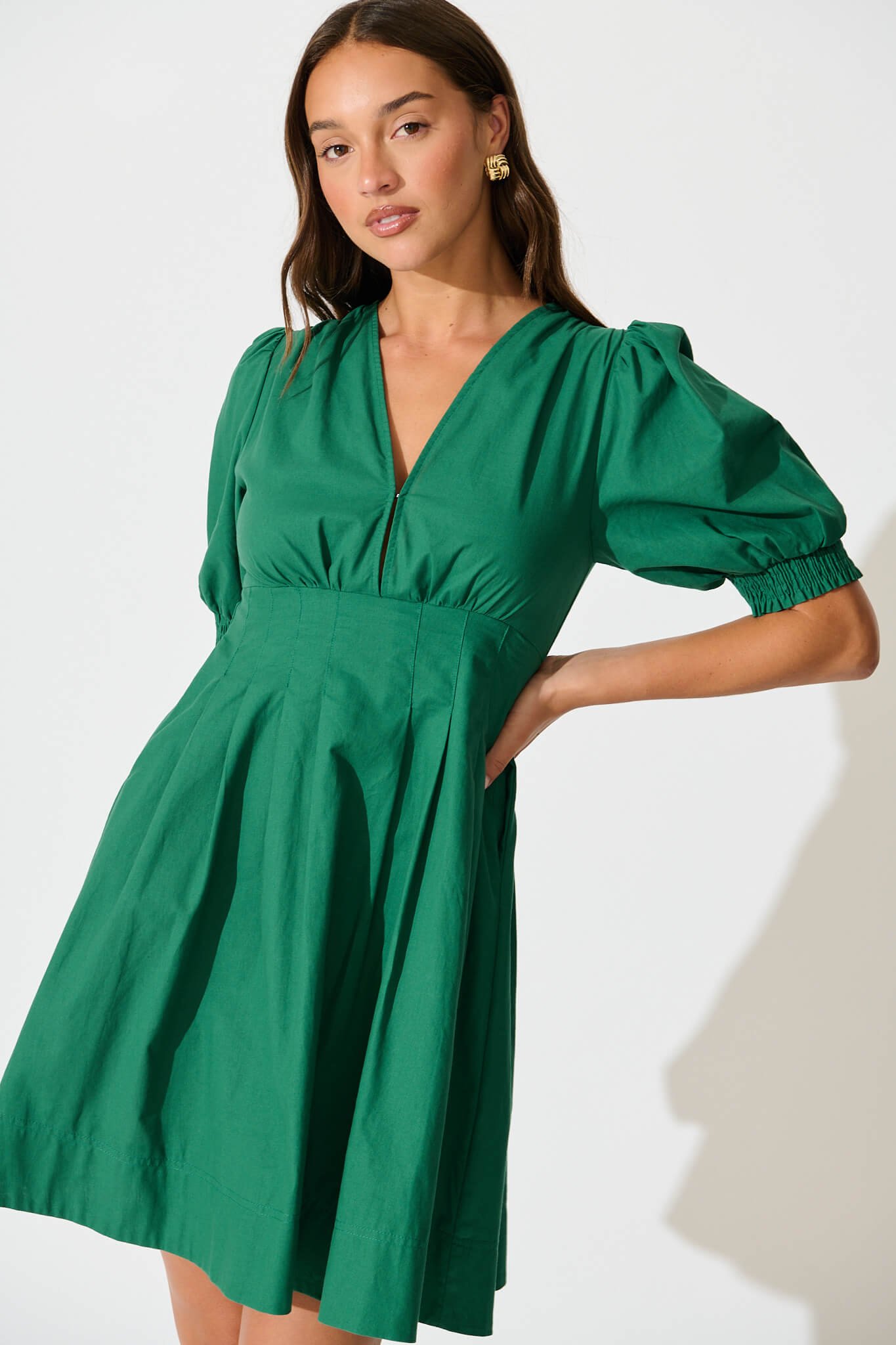 Dress in Emerald Green Cotton - Image 2