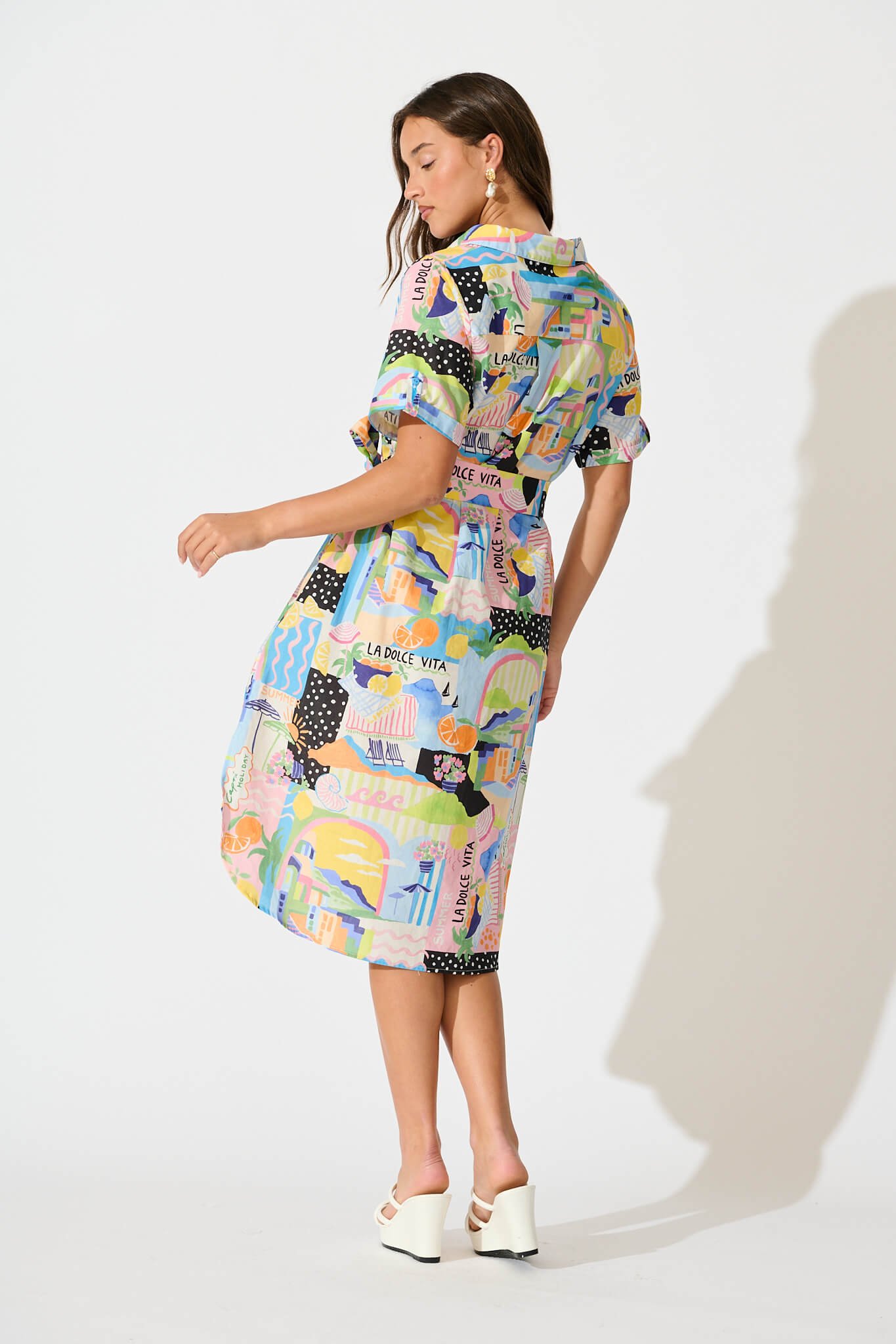 Midi Shirt Dress in Multi Summer Print Cotton - Image 4