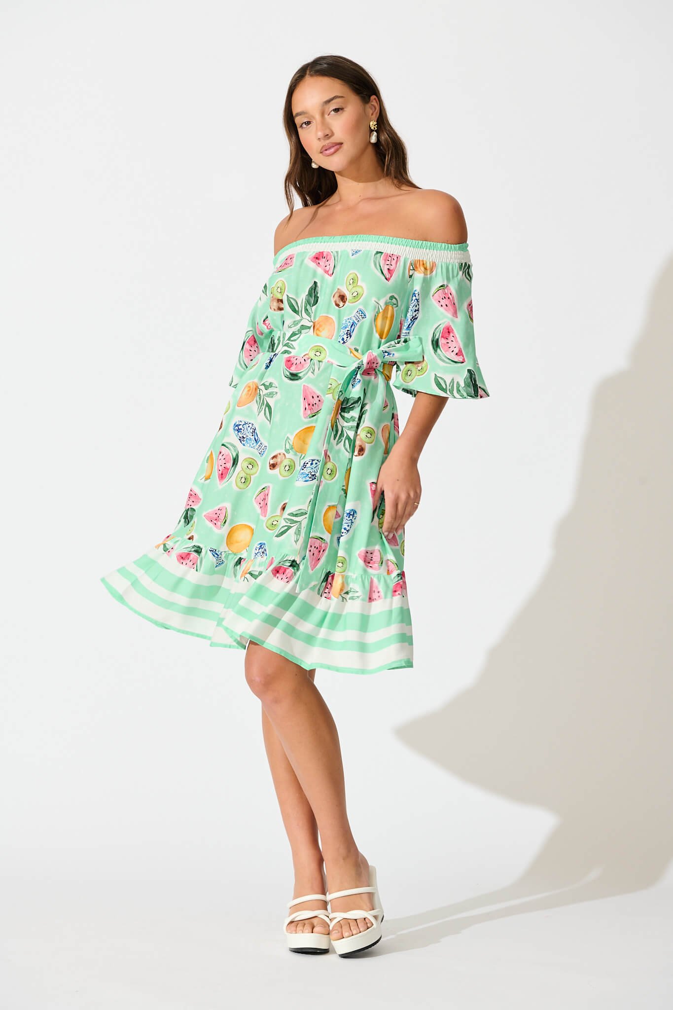 Dress in Green with Multi Fruit Print - Image 5