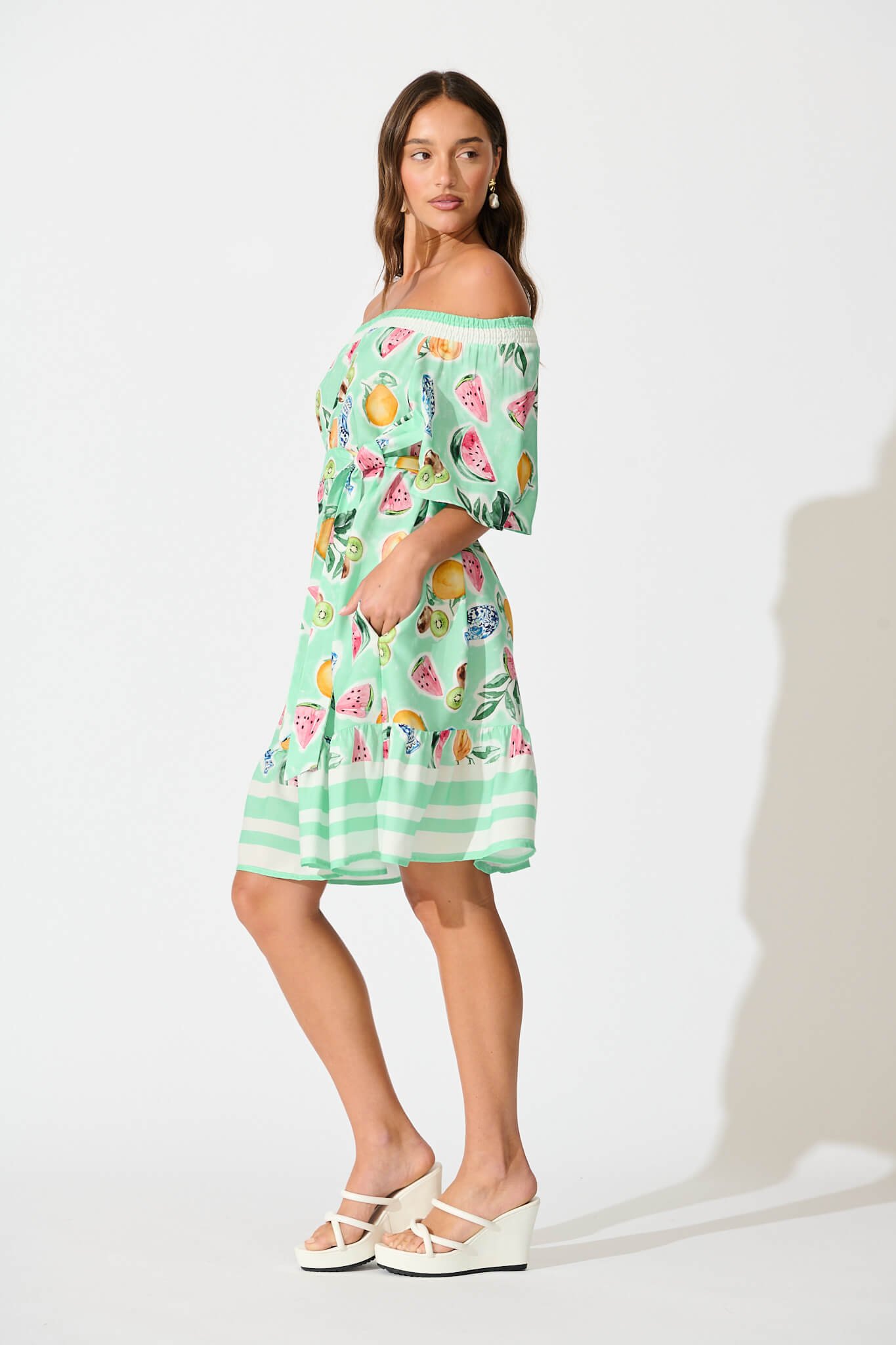 Dress in Green with Multi Fruit Print - Image 3