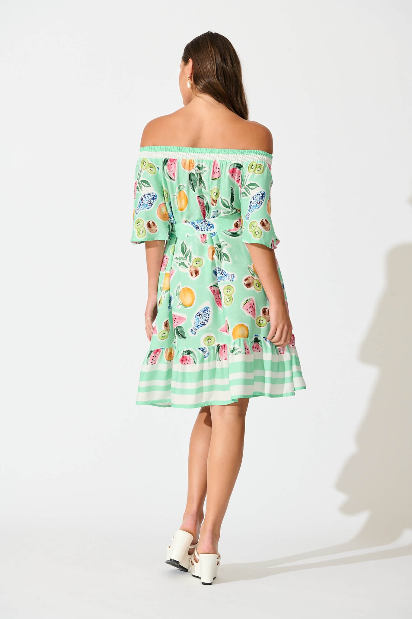 Dress in Green with Multi Fruit Print - Image 4