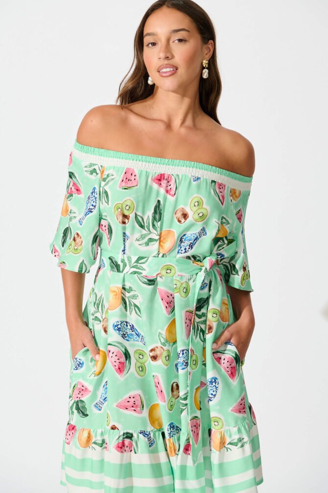 Dress in Green with Multi Fruit Print - Image 2