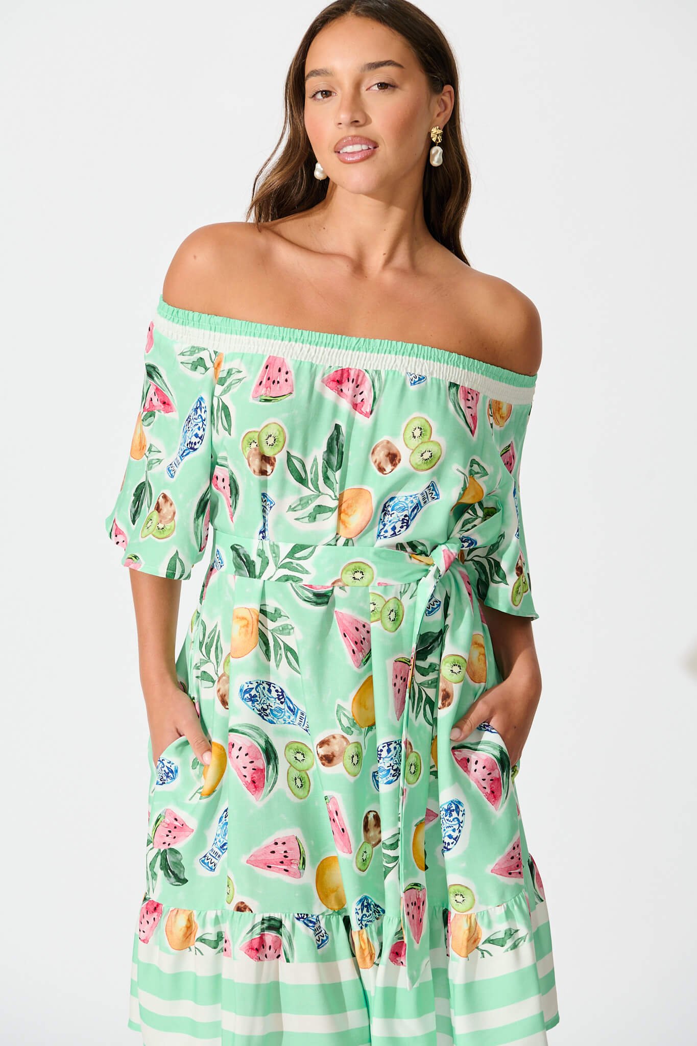 Dress in Green with Multi Fruit Print - Image 2