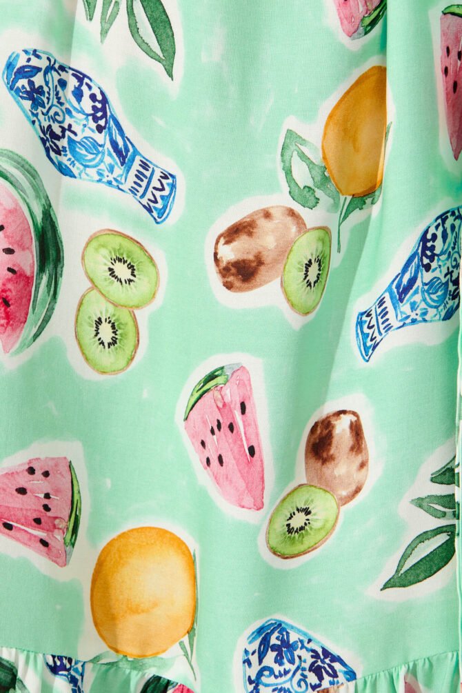 Dress in Green with Multi Fruit Print - Image 7