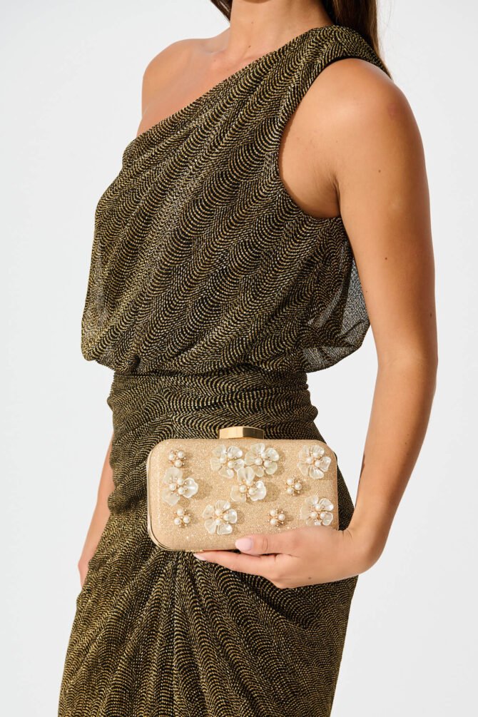Mayenne Clutch Bag in Gold 3D Rosette - Image 5