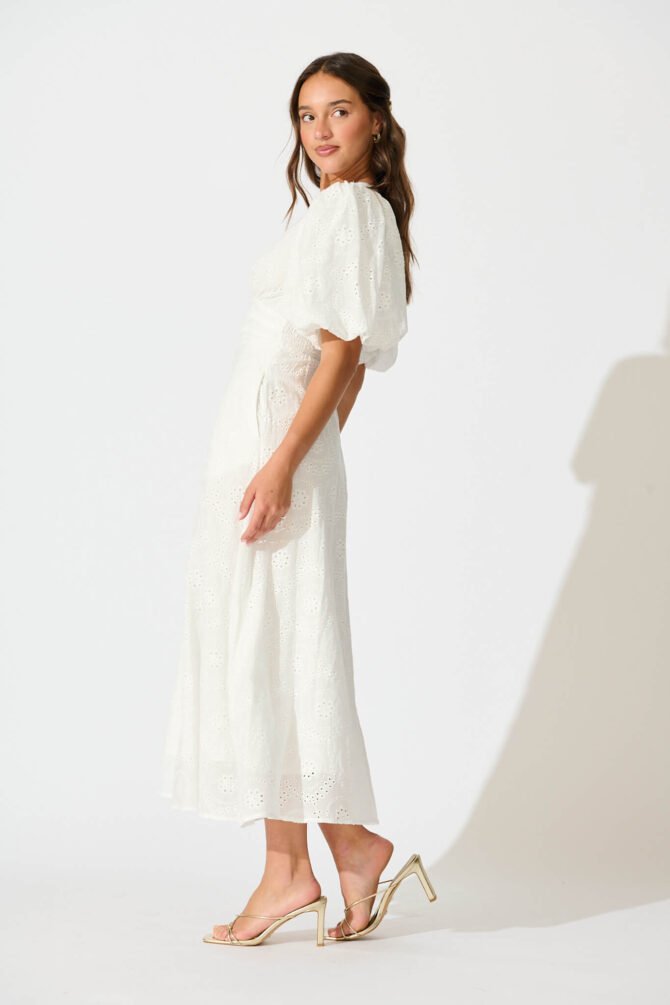 Maxi Dress In White Broderie Cotton - Image 3