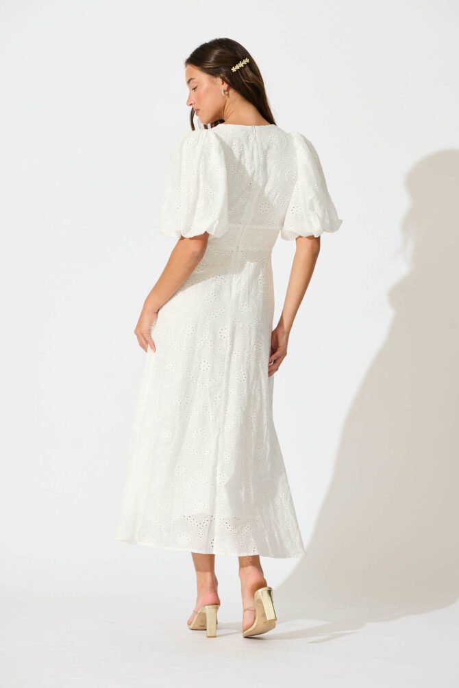 Maxi Dress In White Broderie Cotton - Image 4