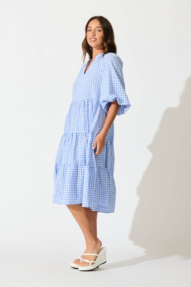 Dress In Cornflower Blue Gingham Cotton - Image 3